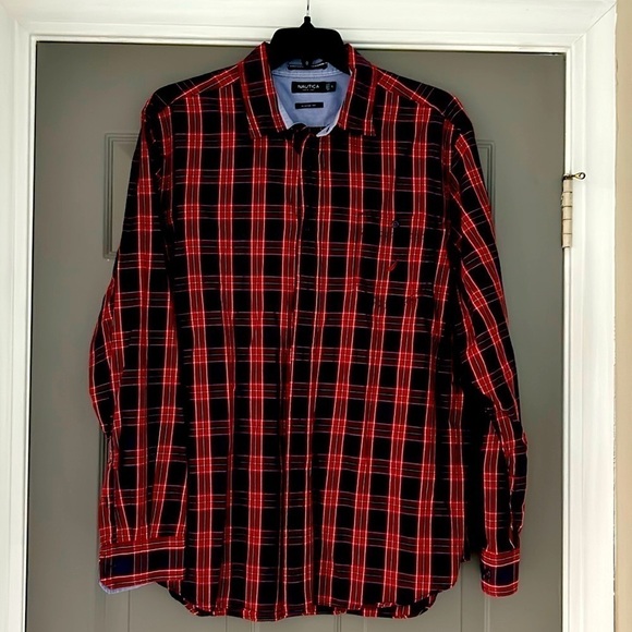 Nautica Plaid Shirt XL Red Blue - Picture 1 of 5